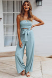 Lovefery Casual Loose Strapless Belted Jumpsuit