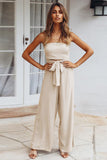 Lovefery Casual Loose Strapless Belted Jumpsuit