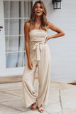 Lovefery Casual Loose Strapless Belted Jumpsuit