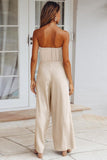 Lovefery Casual Loose Strapless Belted Jumpsuit