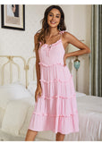 Lovefery Simple Ruffle Lace Up Pink Casual Summer Dress