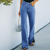 lovefery Mid Waist Hem Slit Wide Leg Jeans