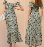 Lovefery Vintage Ditsy-floral Square Collar Maxi Dress