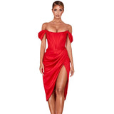 Lovefery One Shoulder Gloves Draped Maxi Dress