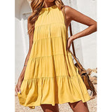 lovefery Southern Nights Tiered Halter Dress - Lemon