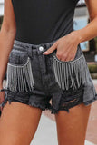 lovefery Fringed Chain Denim Cutout Shorts