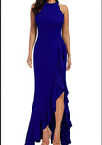 Lovefery Sunlit Soiree Satin High Low Ruffle Maxi Dress - Cobalt Blue