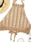 lovefery Tie Back Crochet Halter Cover Up Top