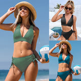 lovefery Blue and Halter Neck Knot Bikini Set