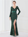 Temperament long sleeved evening dress