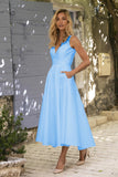 Lovefery Teigen Pocketed Tiered Midi Dress - Baby Blue