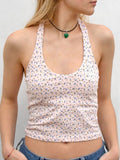 lovefery Sweet Little Floral Cropped Navel Sleeveless Halter Tank Top