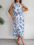 lovefery Sure Thing Floral Chiffon Halter Maxi Dress - Blue