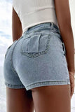 lovefery High-Waist A-line Uneven Hem Denim Shorts