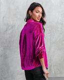 Zamora Pocketed Velvet Button Down Top - Fuchsia