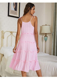 Lovefery Simple Ruffle Lace Up Pink Casual Summer Dress