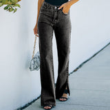 lovefery Mid Waist Hem Slit Wide Leg Jeans