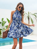 lovefery Taina Floral Tiered Halter Dress - Blue