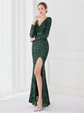 Temperament long sleeved evening dress