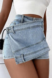 lovefery High-Waist A-line Uneven Hem Denim Shorts