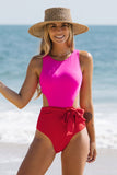 lovefery Yacht Colorblock Halter One Piece - Red Pink