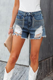 lovefery Fringed Chain Denim Cutout Shorts