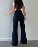 lovefery High-Waisted Straight Leg Tassel-Trimmed Hem Jeans