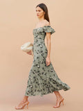 Lovefery Vintage Ditsy-floral Square Collar Maxi Dress