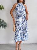 lovefery Sure Thing Floral Chiffon Halter Maxi Dress - Blue