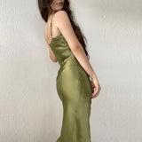 Lovefery Turn Of Events Satin Midi Slip Dress - Olive