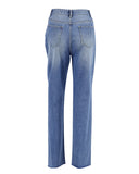 lovefery High-Waisted Frayed Hem Loose Fit Straight Leg Jeans