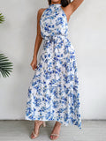 lovefery Sure Thing Floral Chiffon Halter Maxi Dress - Blue