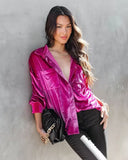 Zamora Pocketed Velvet Button Down Top - Fuchsia