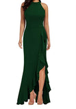 Lovefery Sunlit Soiree Satin High Low Ruffle Maxi Dress - Green Mint