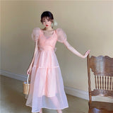 Lovefery Peach Blush Kawaii Princess Chiffon Dress