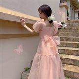 Lovefery Peach Blush Kawaii Princess Chiffon Dress