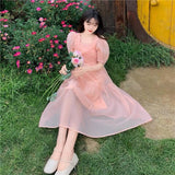 Lovefery Peach Blush Kawaii Princess Chiffon Dress