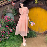 Lovefery Peach Blush Kawaii Princess Chiffon Dress