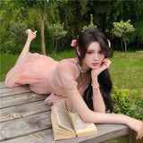 Lovefery Peach Blush Kawaii Princess Chiffon Dress