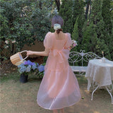 Lovefery Peach Blush Kawaii Princess Chiffon Dress