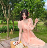 Lovefery Peach Blush Kawaii Princess Chiffon Dress