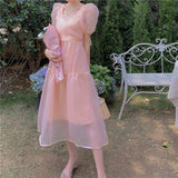 Lovefery Peach Blush Kawaii Princess Chiffon Dress