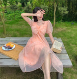 Lovefery Peach Blush Kawaii Princess Chiffon Dress