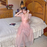 Lovefery Peach Blush Kawaii Princess Chiffon Dress