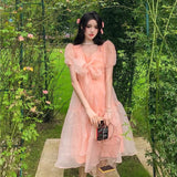 Lovefery Peach Blush Kawaii Princess Chiffon Dress