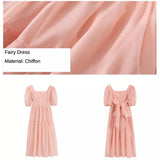 Lovefery Peach Blush Kawaii Princess Chiffon Dress