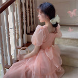 Lovefery Peach Blush Kawaii Princess Chiffon Dress