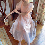 Lovefery Peach Blush Kawaii Princess Chiffon Dress