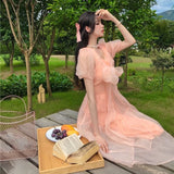 Lovefery Peach Blush Kawaii Princess Chiffon Dress