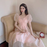 Lovefery Peach Blush Kawaii Princess Chiffon Dress